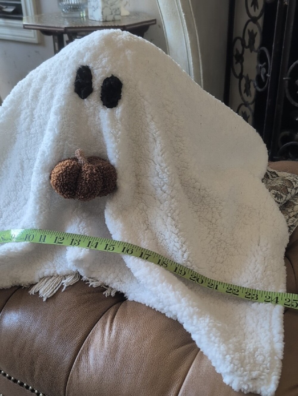 Cozy White Ghost Accent Pillow with Brown Pumpkin - Picture 4 of 5